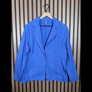 Free People Blazer Jacket Small Womens Blue 1-Button Pockets Casual Cotton Linen